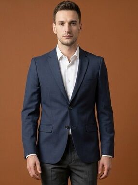 Topman tailored wool blend modern preppy navy blue sport jacket